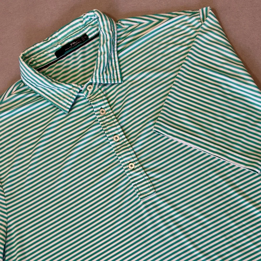 RLX Ralph Lauren Green White‎ Striped Polo Shirt XXL
